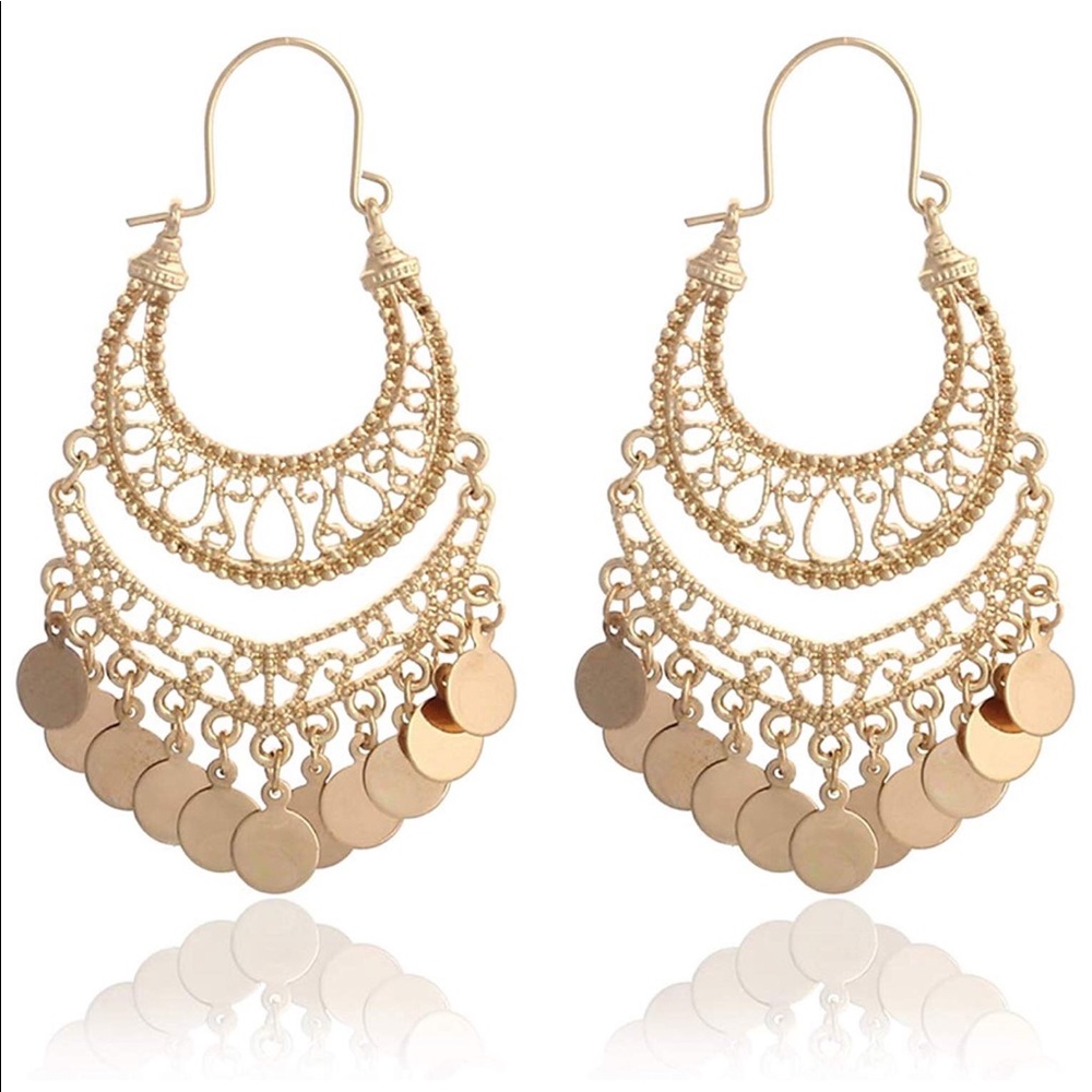 Bohemian Chandelier Gold Dangle Earrings